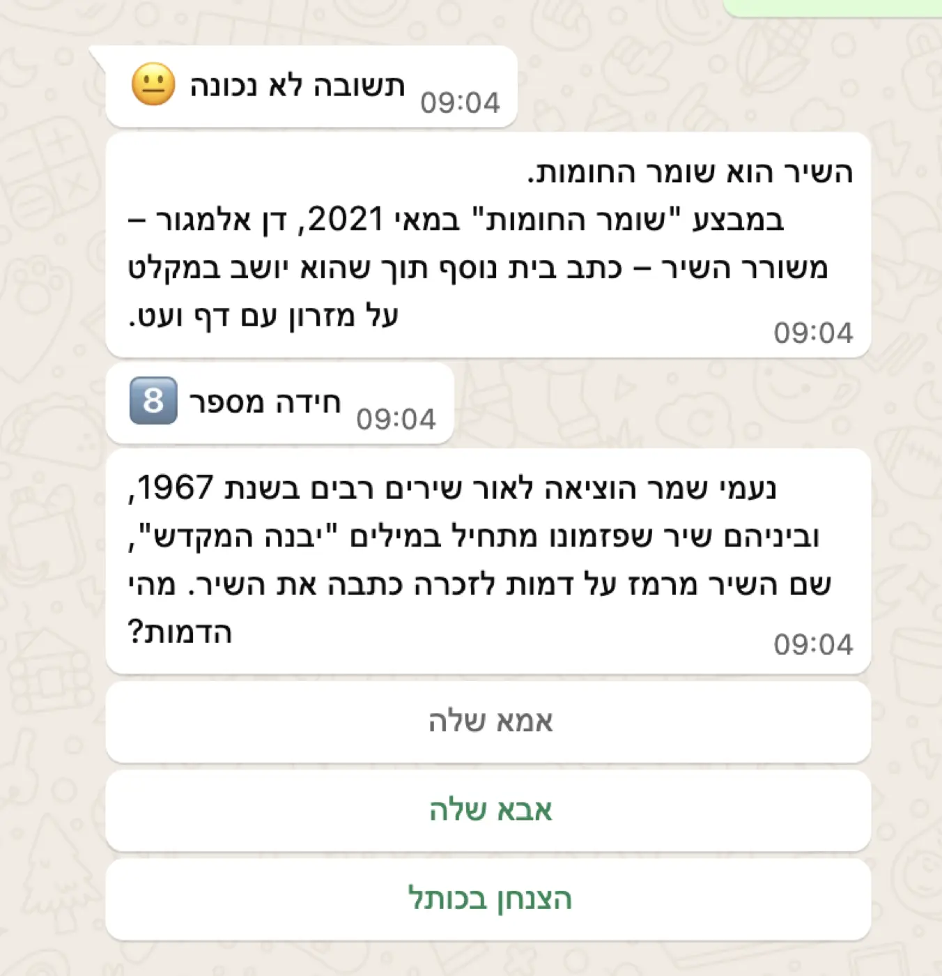 תלמוד ישראלי — יצירת ערוץ דיגיטלי ישיר ומדיד ללומדים באמצעות בוט חידונים בוואטסאפ, שהביא להשתתפות של למעלה מ-10,000 ילדים ומבוגרים.